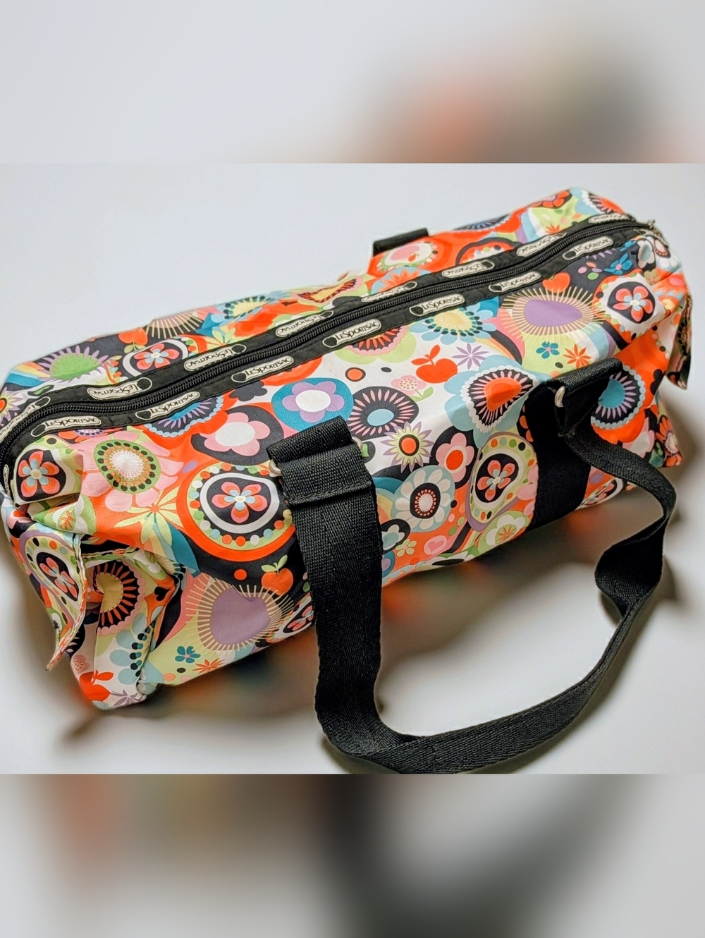 LeSportsac Mini Duffel Bag - Vibrant Retro 70s Pop Floral Mod Floral Print - Picture 2 of 5